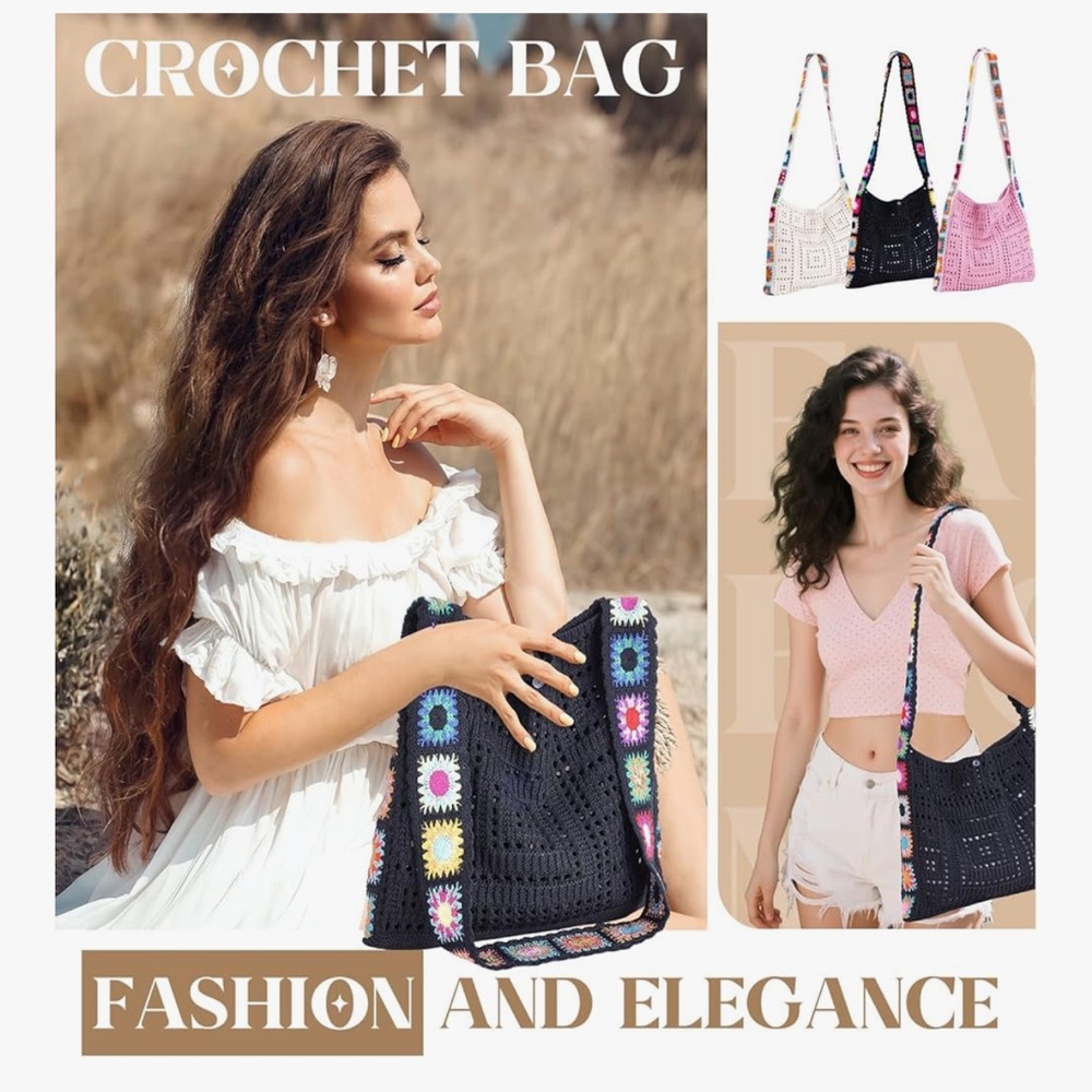🆕 Crochet Beach Tote Bag Summer Vacation Hobo Tote Knit Bags for Women Mesh - Picture 4 of 6